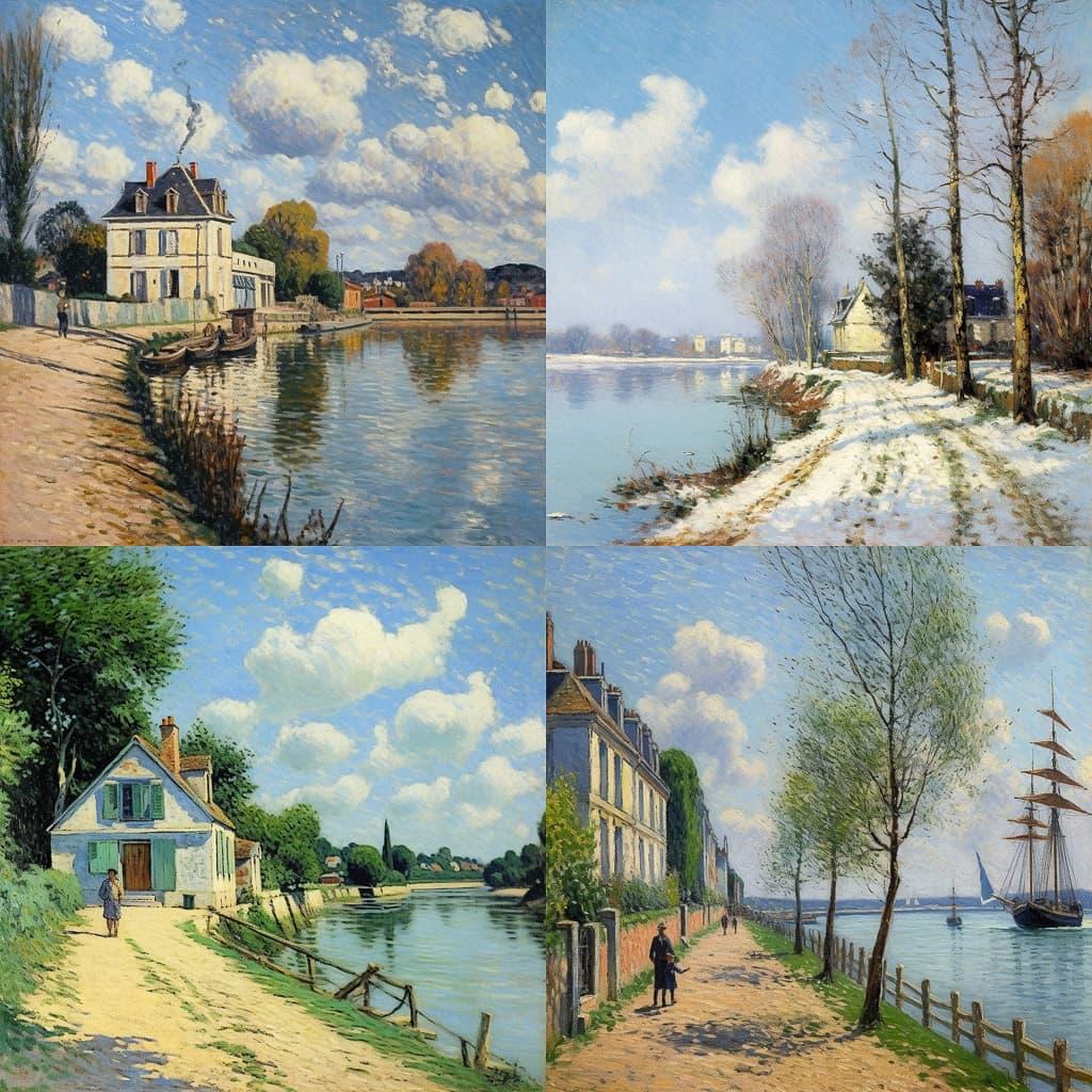 Alfred Sisley style, Midjourney V5.1, render 1 of 4