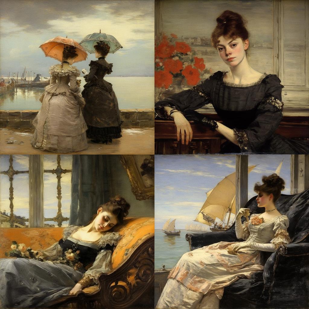 Alfred Stevens style, Midjourney V5.1, render 1 of 4