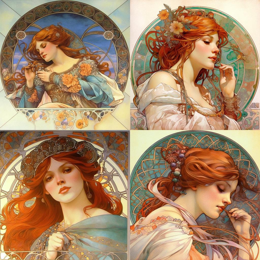 Alphonse Mucha style, Midjourney V5.1, render 1 of 4