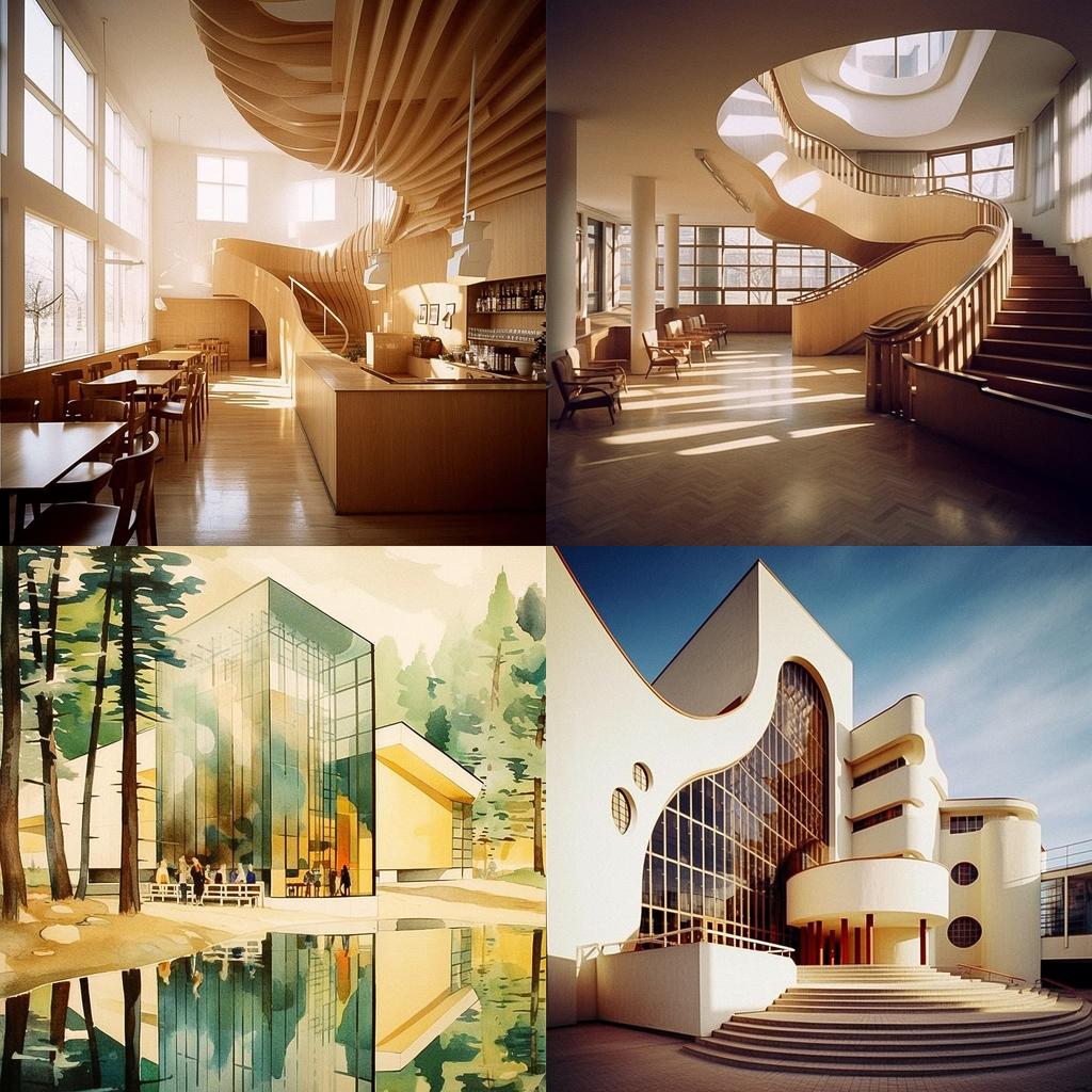 Alvar Aalto style, Midjourney V5.1, render 1 of 4