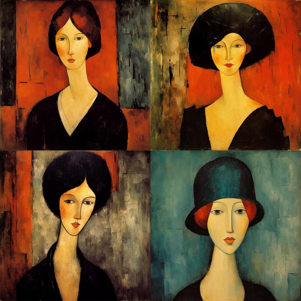 Amedeo Modigliani style, Midjourney V5.1, render 1 of 4