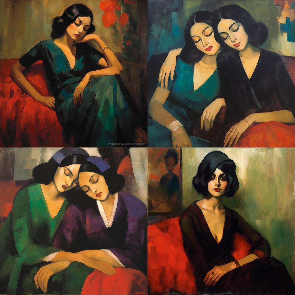Amrita Sher-Gil style, Midjourney V5.1, render 1 of 4