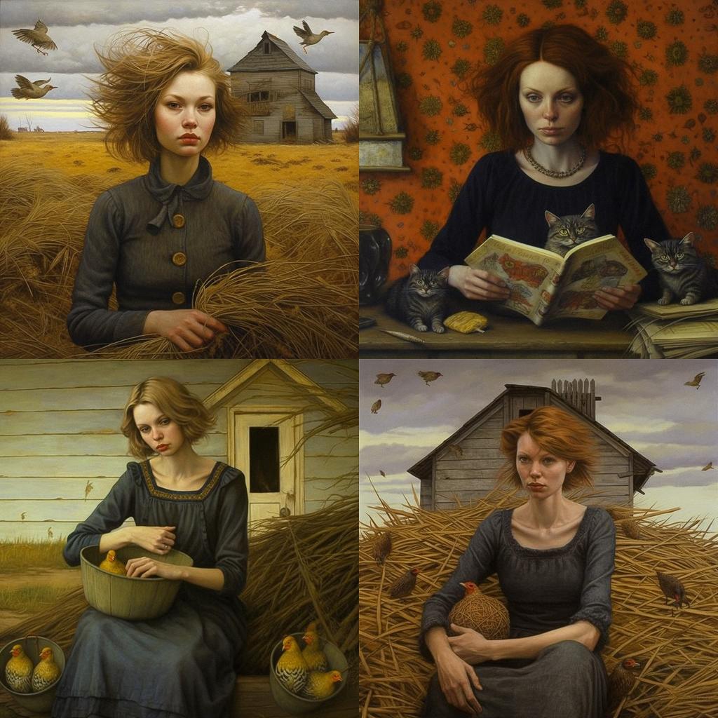 Andrea Kowch style, Midjourney V5.1, render 1 of 4