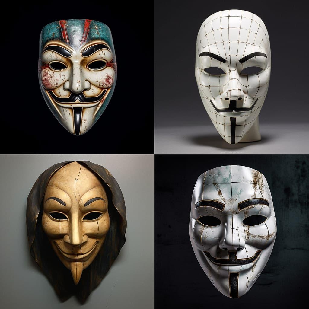 Anonymous mask style, Midjourney V5.1, render 1 of 4