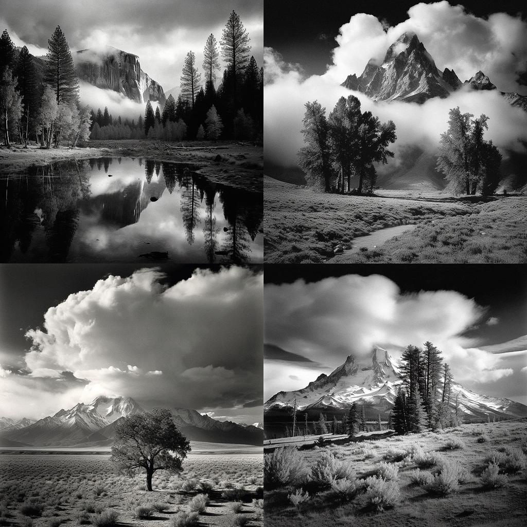 Ansel Adams style, Midjourney V5.1, render 1 of 4