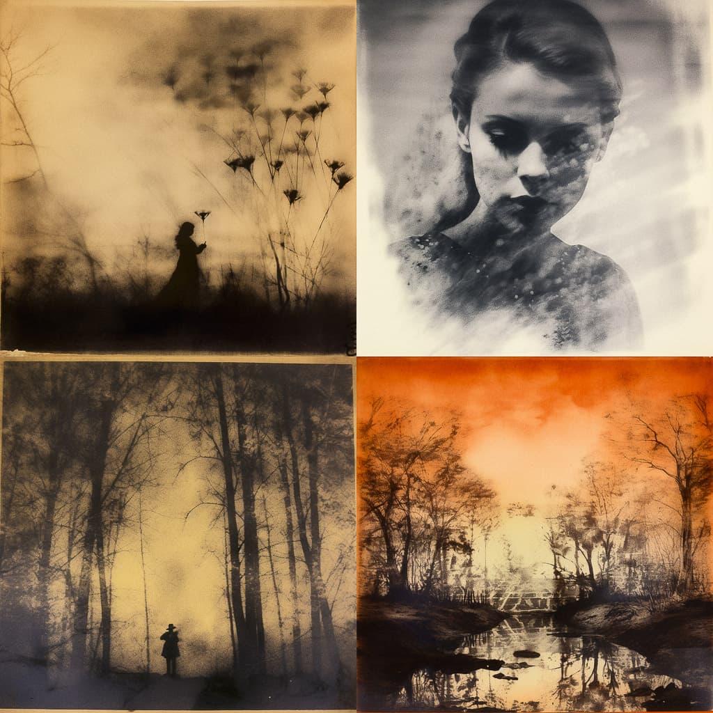 Anthotype print style, Midjourney V5.1, render 1 of 4