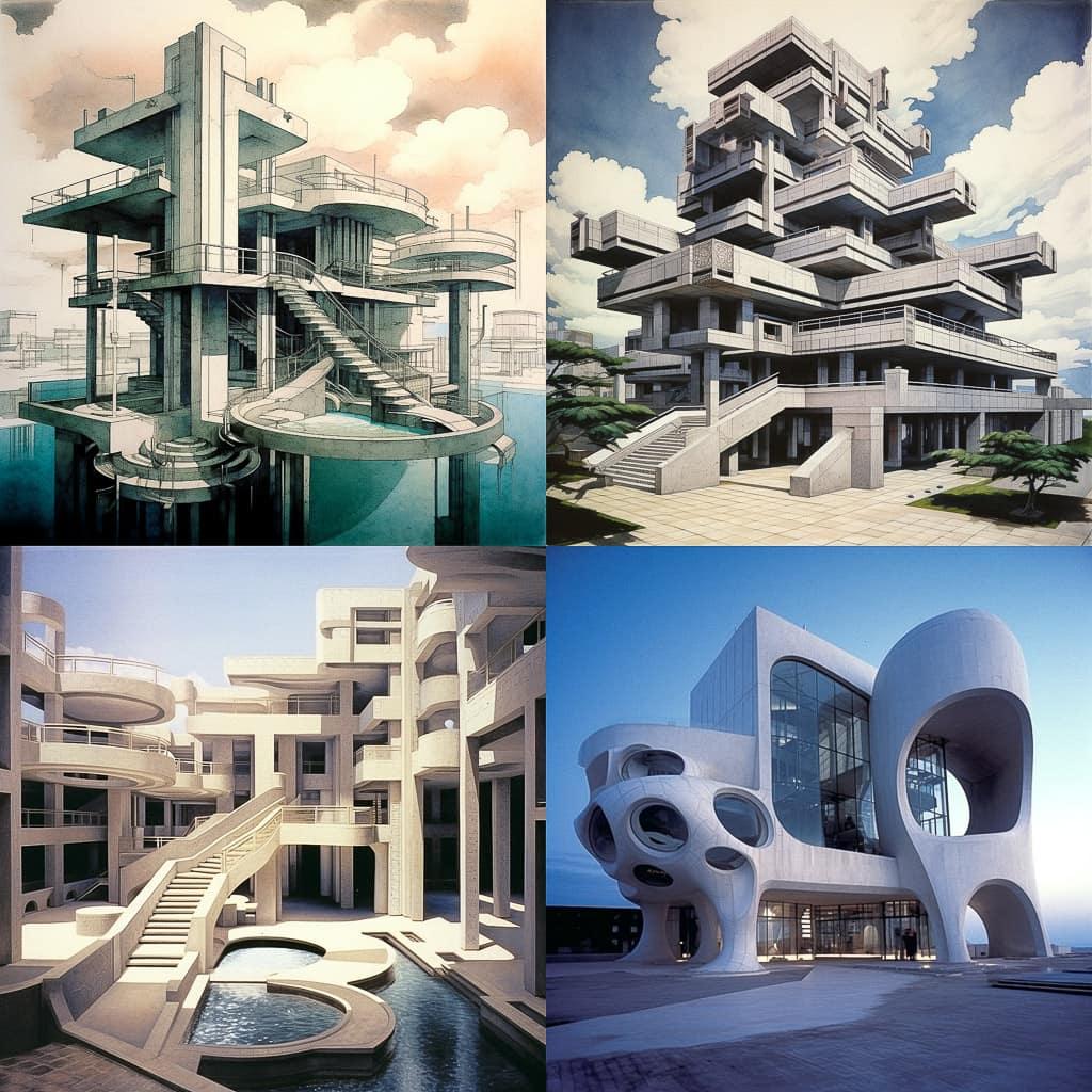 Arata Isozaki style, Midjourney V5.1, render 1 of 4