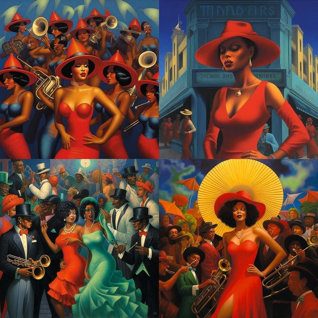 Archibald Motley style, Midjourney V5.1, render 1 of 4