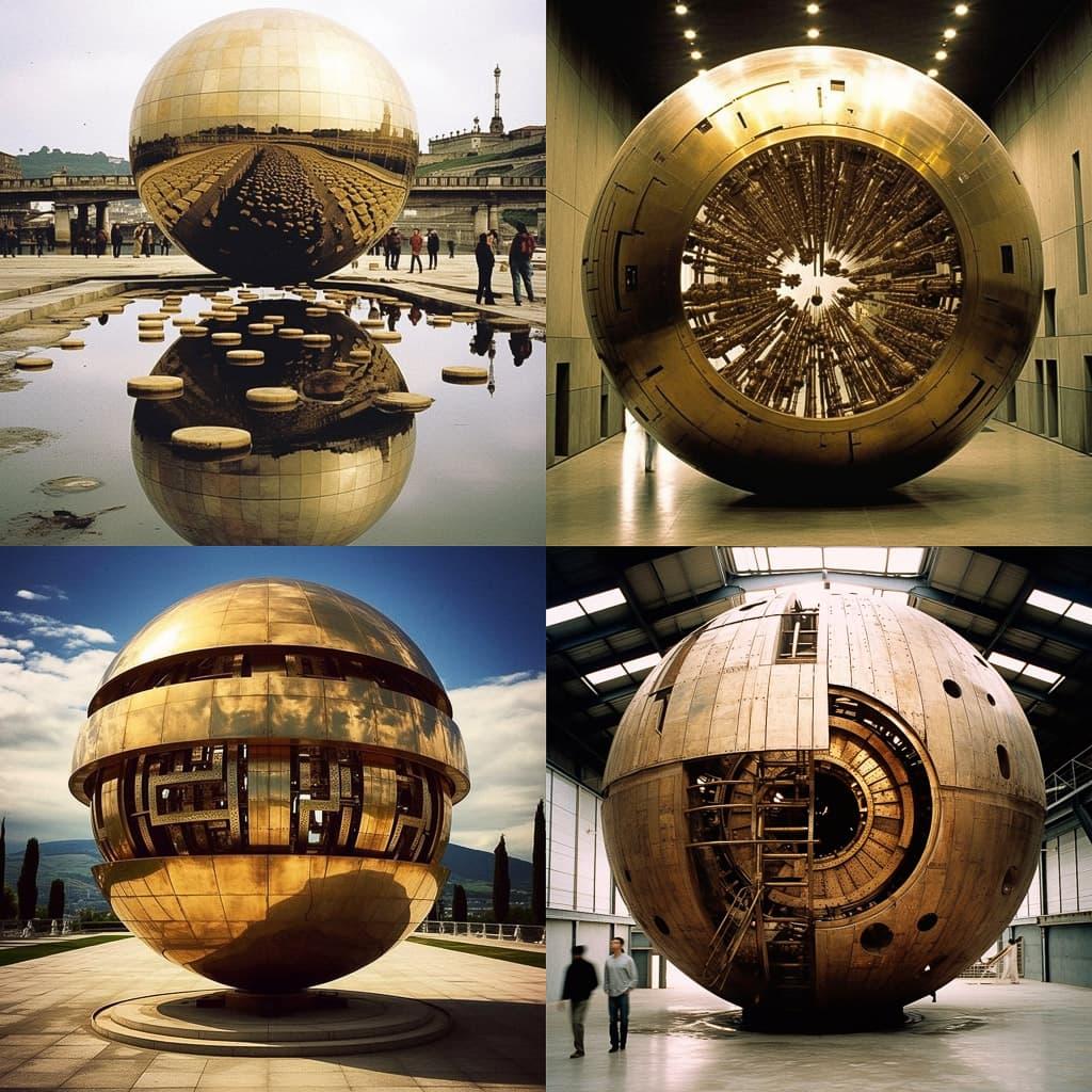 Arnaldo Pomodoro style, Midjourney V5.1, render 1 of 4