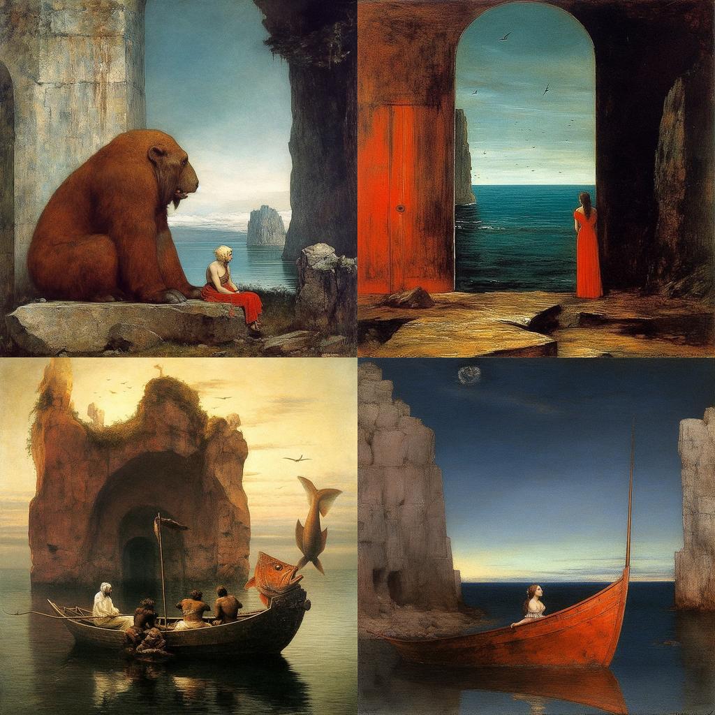 Arnold Bocklin style, Midjourney V5.1, render 1 of 4