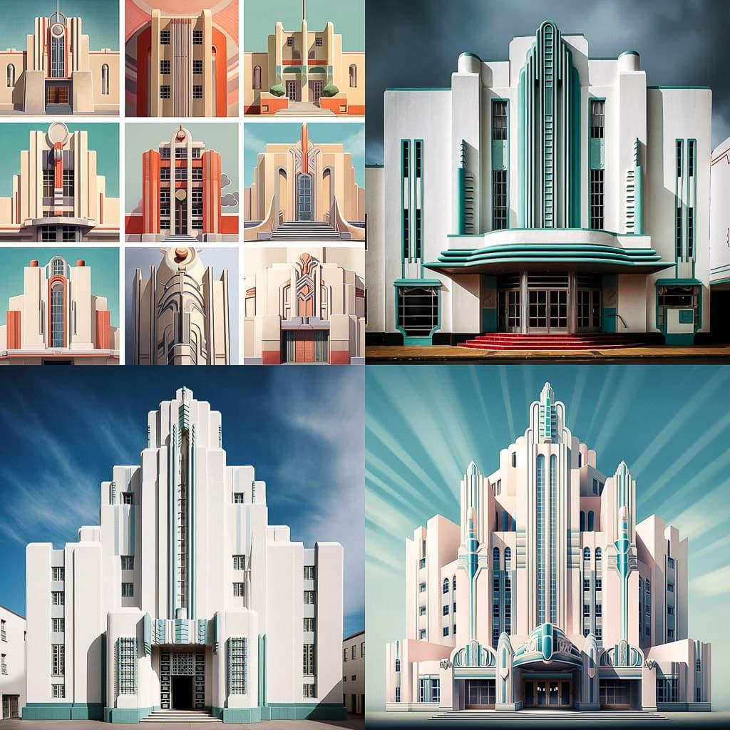 Art Deco architecture style, Midjourney V5.1, render 1 of 4