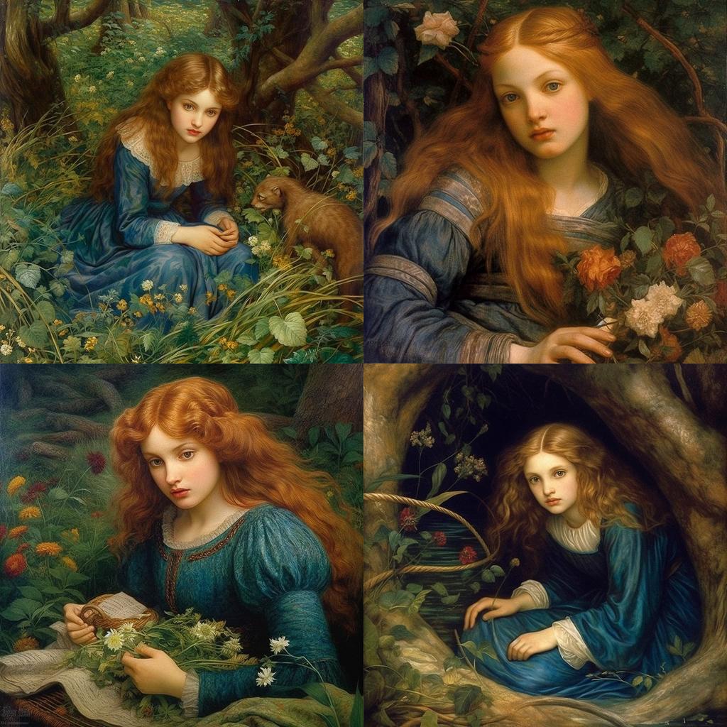 Arthur Hughes style, Midjourney V5.1, render 1 of 4