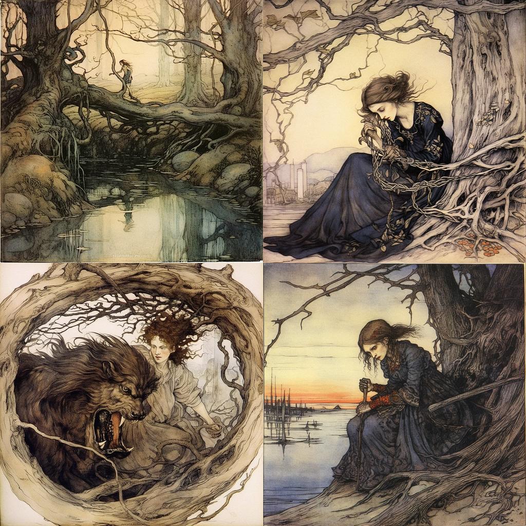 Arthur Rackham style, Midjourney V5.1, render 1 of 4