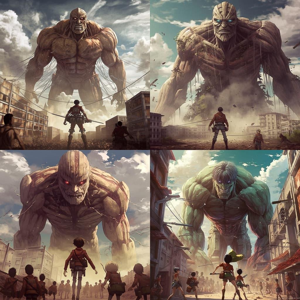Attack on Titan style, Midjourney V5.1, render 1 of 4