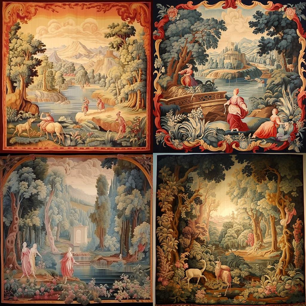 Aubusson tapestry style, Midjourney V5.1, render 1 of 4