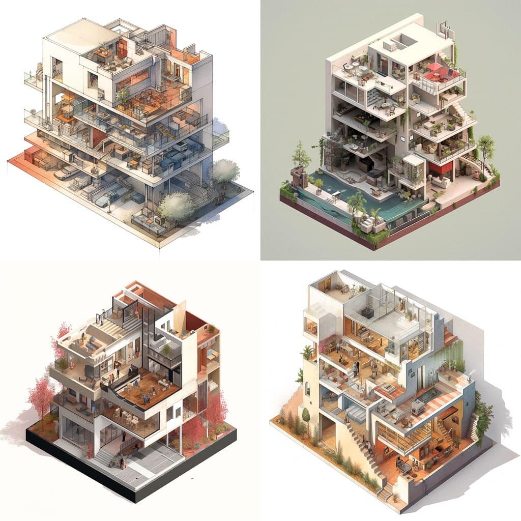 Axonometric view style, Midjourney V5.1, render 1 of 4