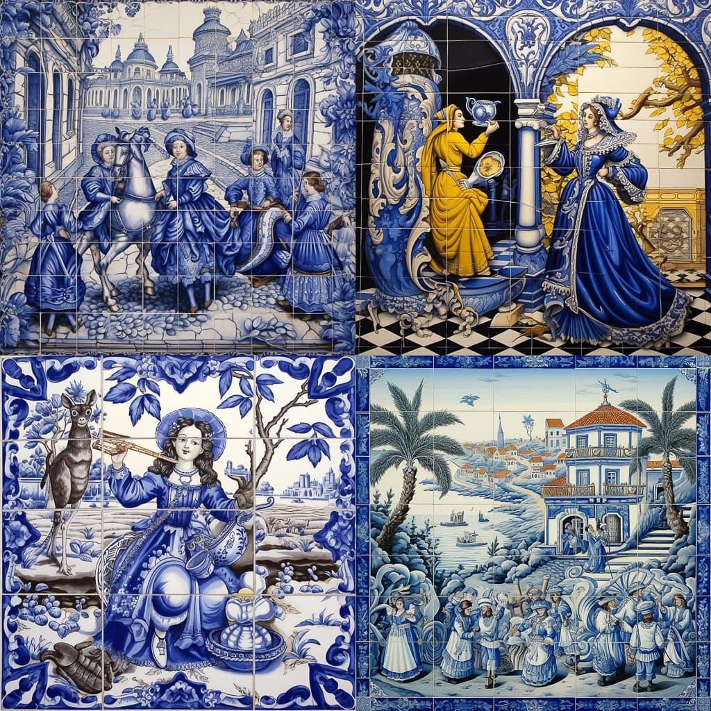 Azulejo style, Midjourney V5.1, render 1 of 4