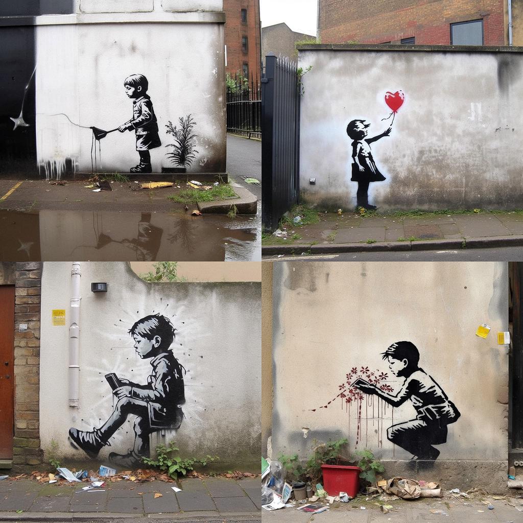 Banksy style, Midjourney V5.1, render 1 of 4