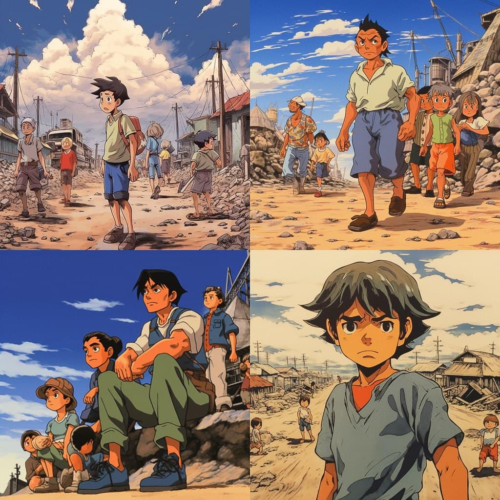 Barefoot Gen style, Midjourney V5.1, render 1 of 4