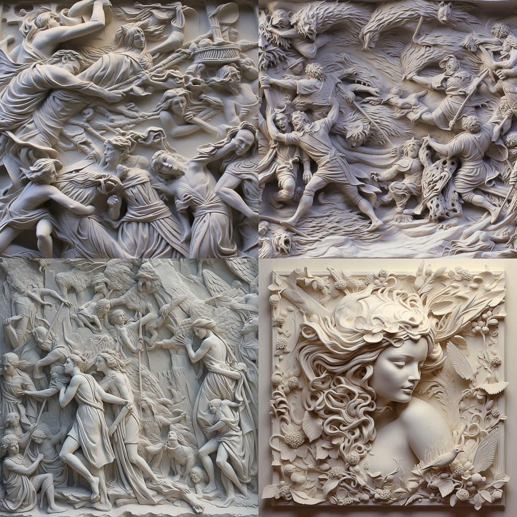 Bas-relief style, Midjourney V5.1, render 1 of 4