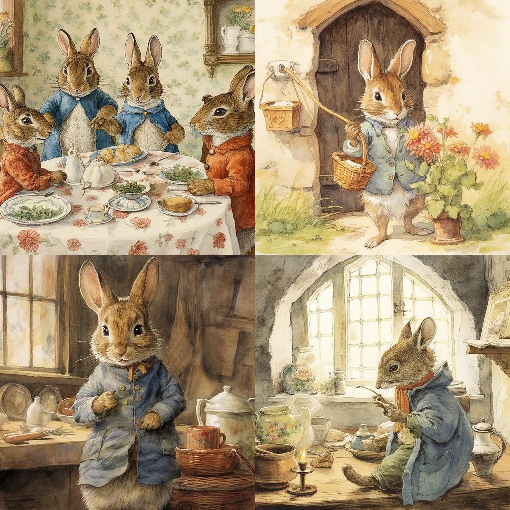 Beatrix Potter style, Midjourney V5.1, render 1 of 4