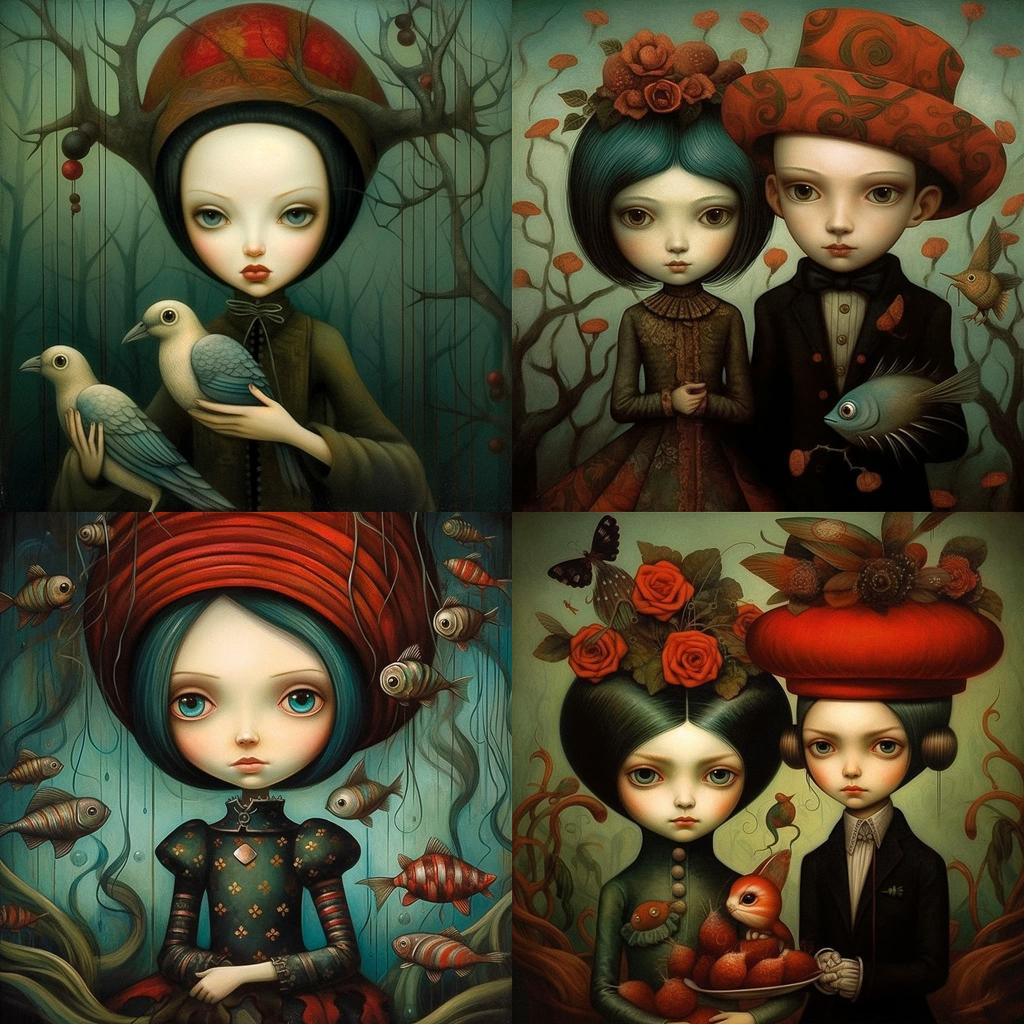 Benjamin Lacombe style, Midjourney V5.1, render 1 of 4