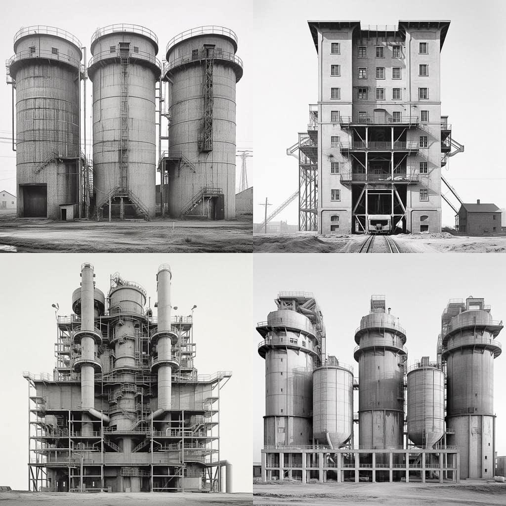 Bernd and Hilla Becher style, Midjourney V5.1, render 1 of 4