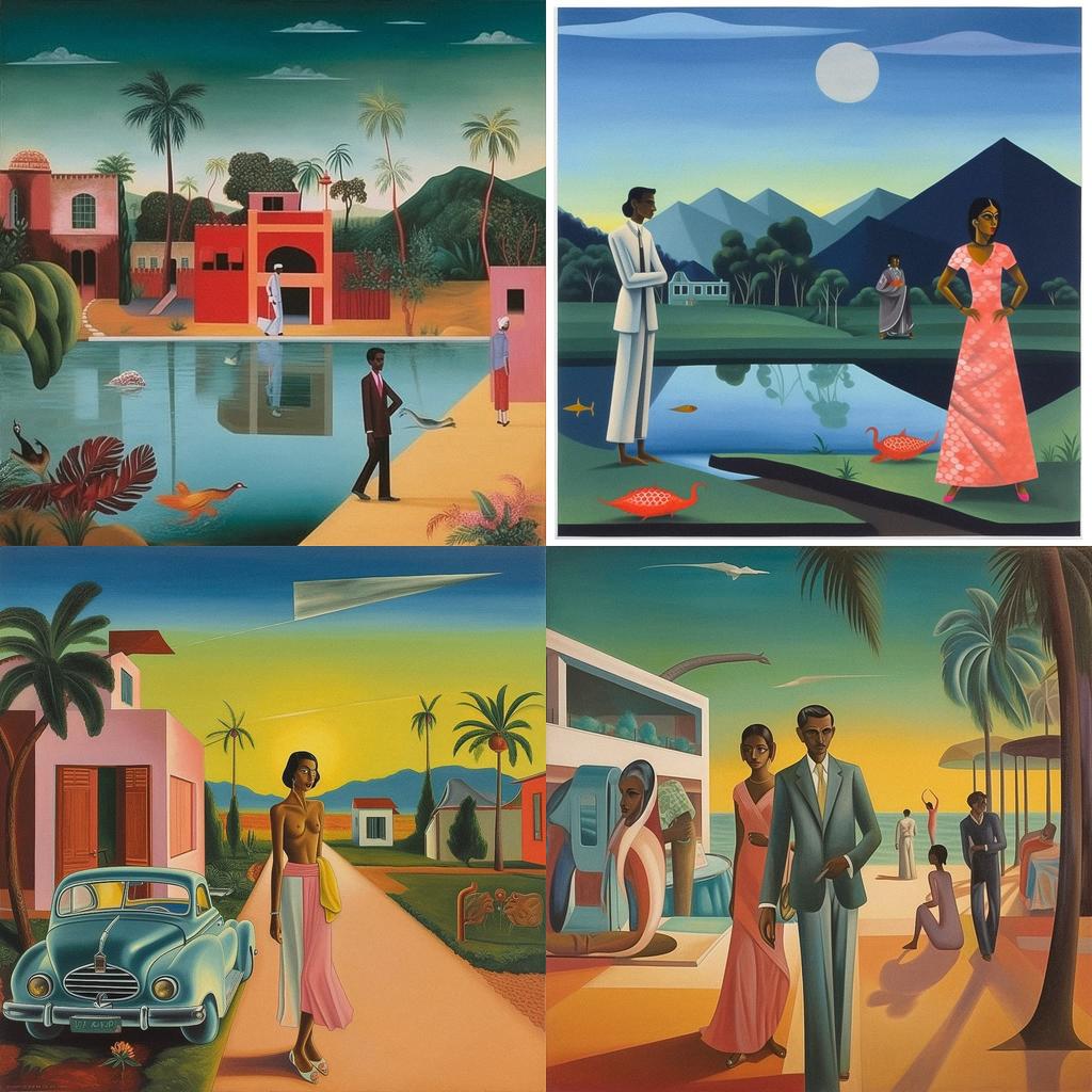 Bhupen Khakhar style, Midjourney V5.1, render 1 of 4