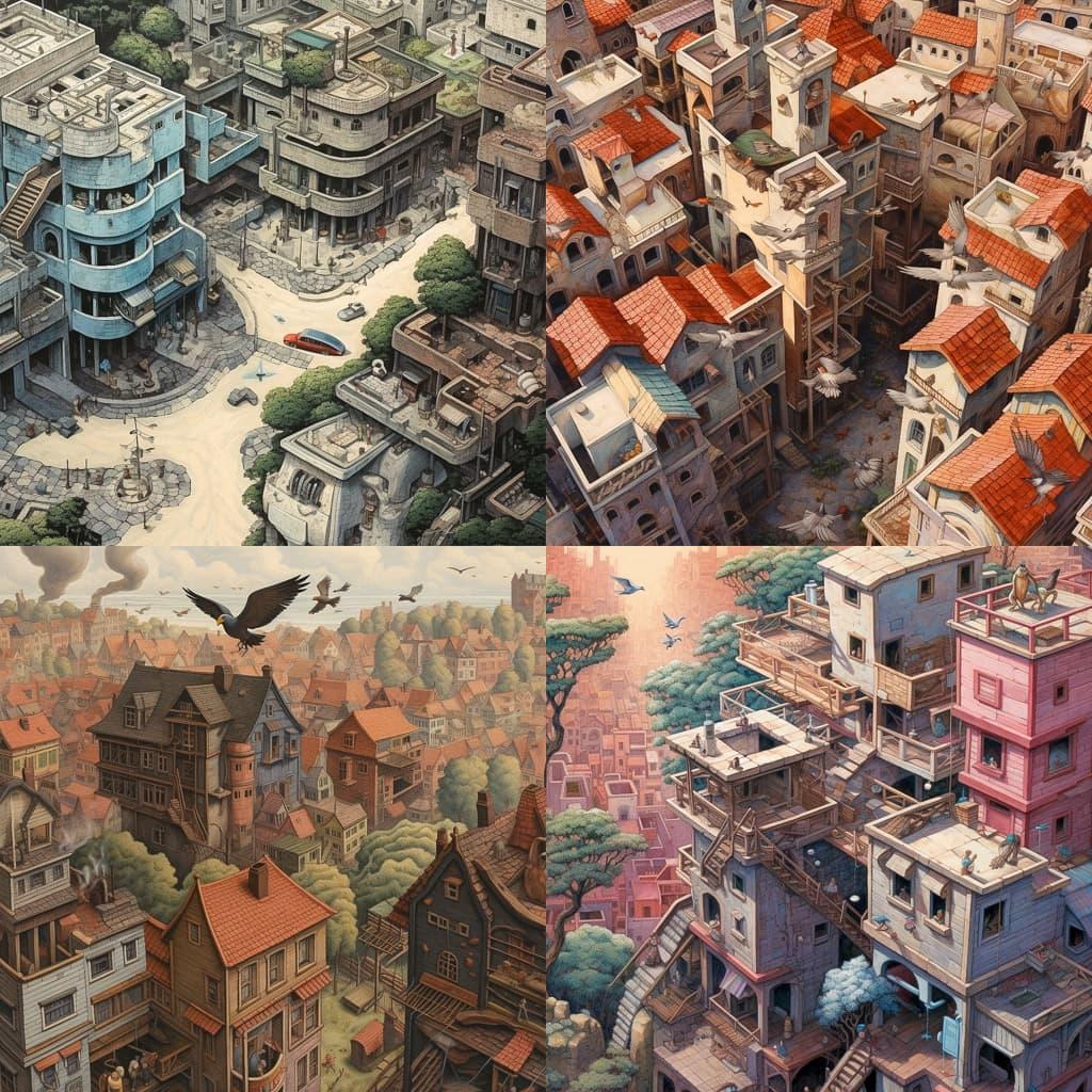 Bird's eye view style, Midjourney V5.1, render 1 of 4
