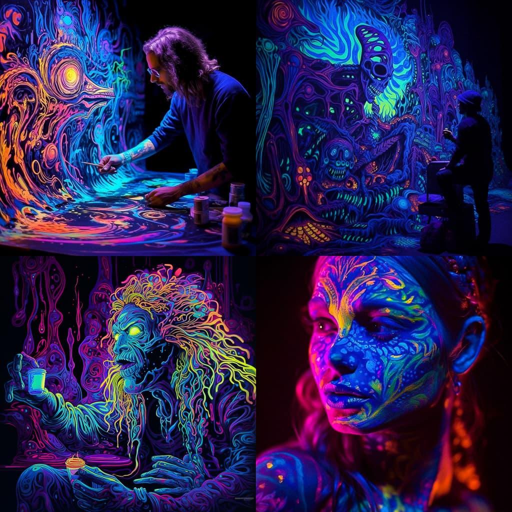 Blacklight paint style, Midjourney V5.1, render 1 of 4