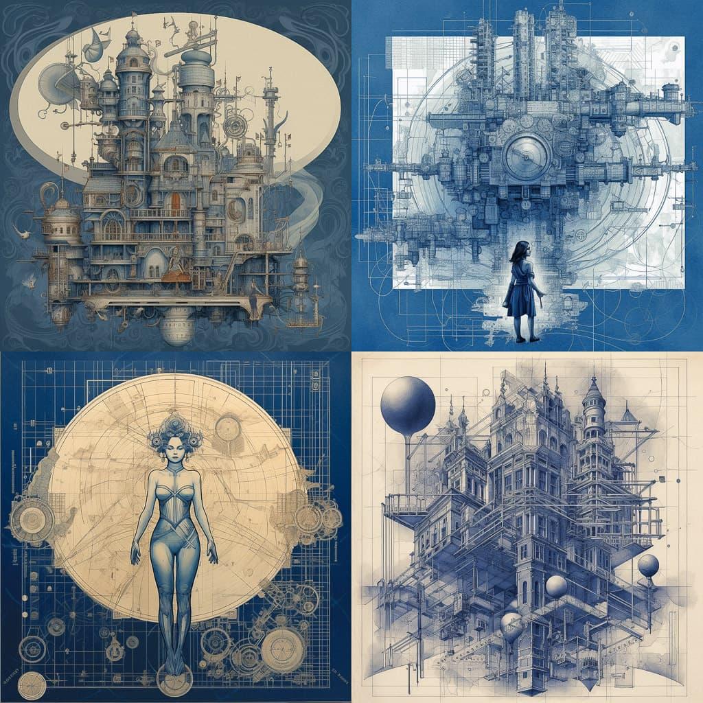 Blueprint style, Midjourney V5.1, render 1 of 4