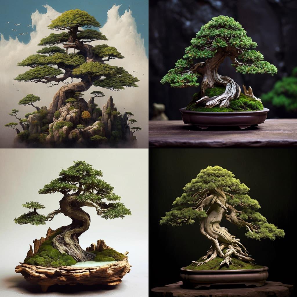 Bonsai style, Midjourney V5.1, render 1 of 4