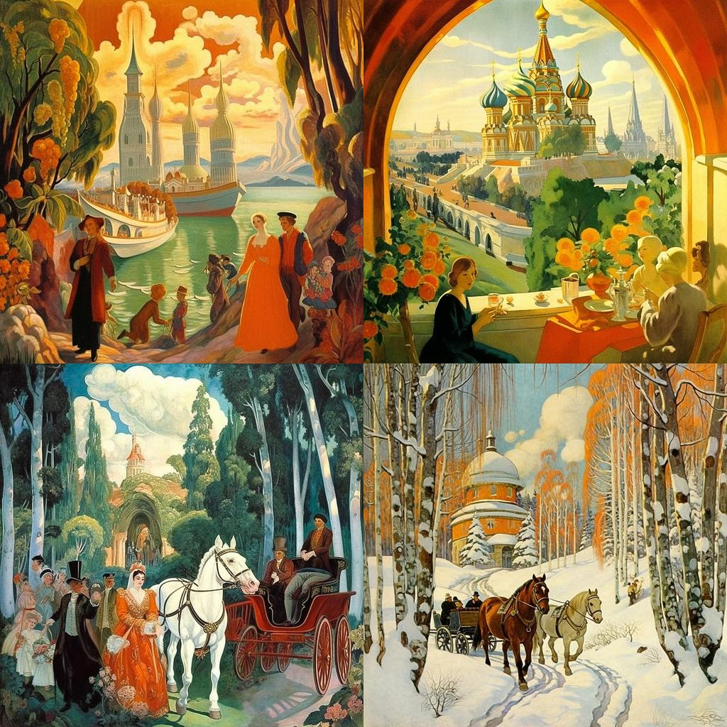 Boris Kustodiev style, Midjourney V5.1, render 1 of 4