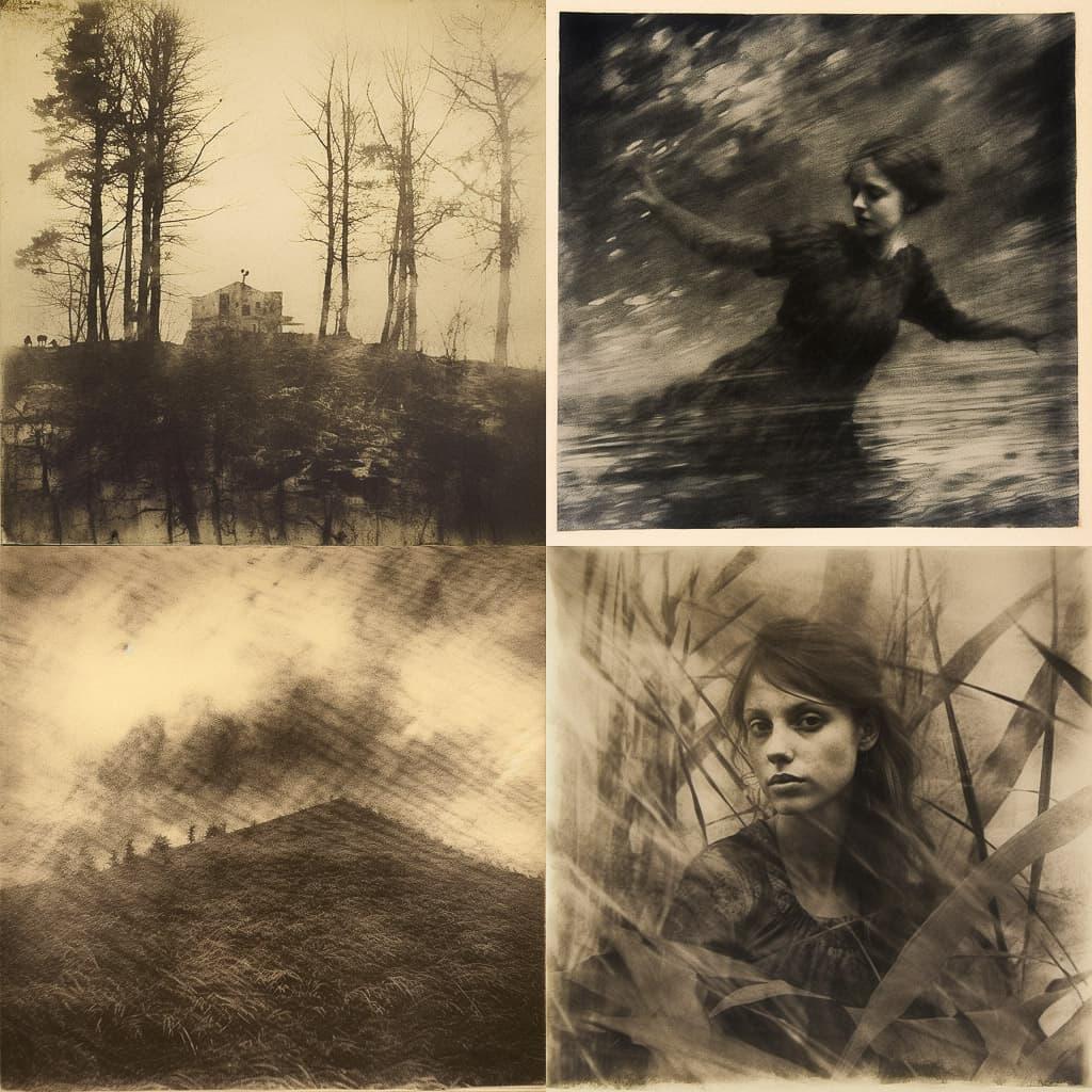 Bromoil print style, Midjourney V5.1, render 1 of 4