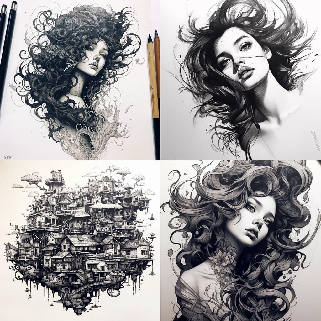 Brush pen drawing style, Midjourney V5.1, render 1 of 4