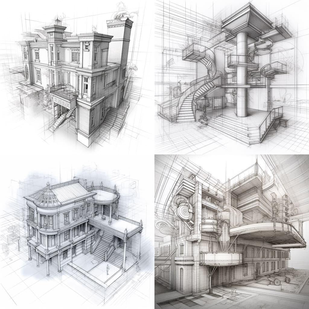 CAD drawing style, Midjourney V5.1, render 1 of 4