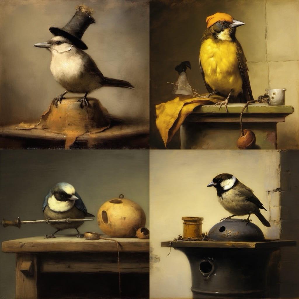 Carel Fabritius style, Midjourney V5.1, render 1 of 4