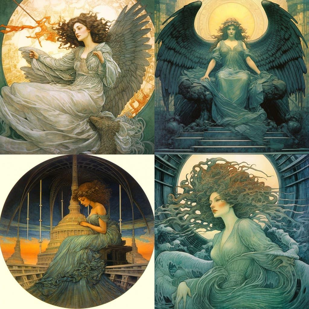 Carlos Schwabe style, Midjourney V5.1, render 1 of 4