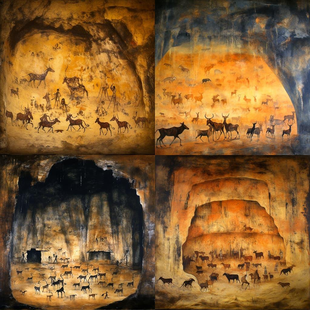 Cave painting style, Midjourney V5.1, render 1 of 4