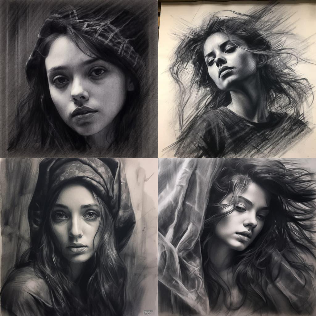 Charcoal drawing style, Midjourney V5.1, render 1 of 4