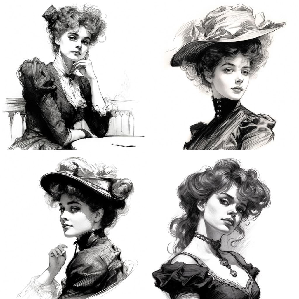 Charles Dana Gibson style, Midjourney V5.1, render 1 of 4