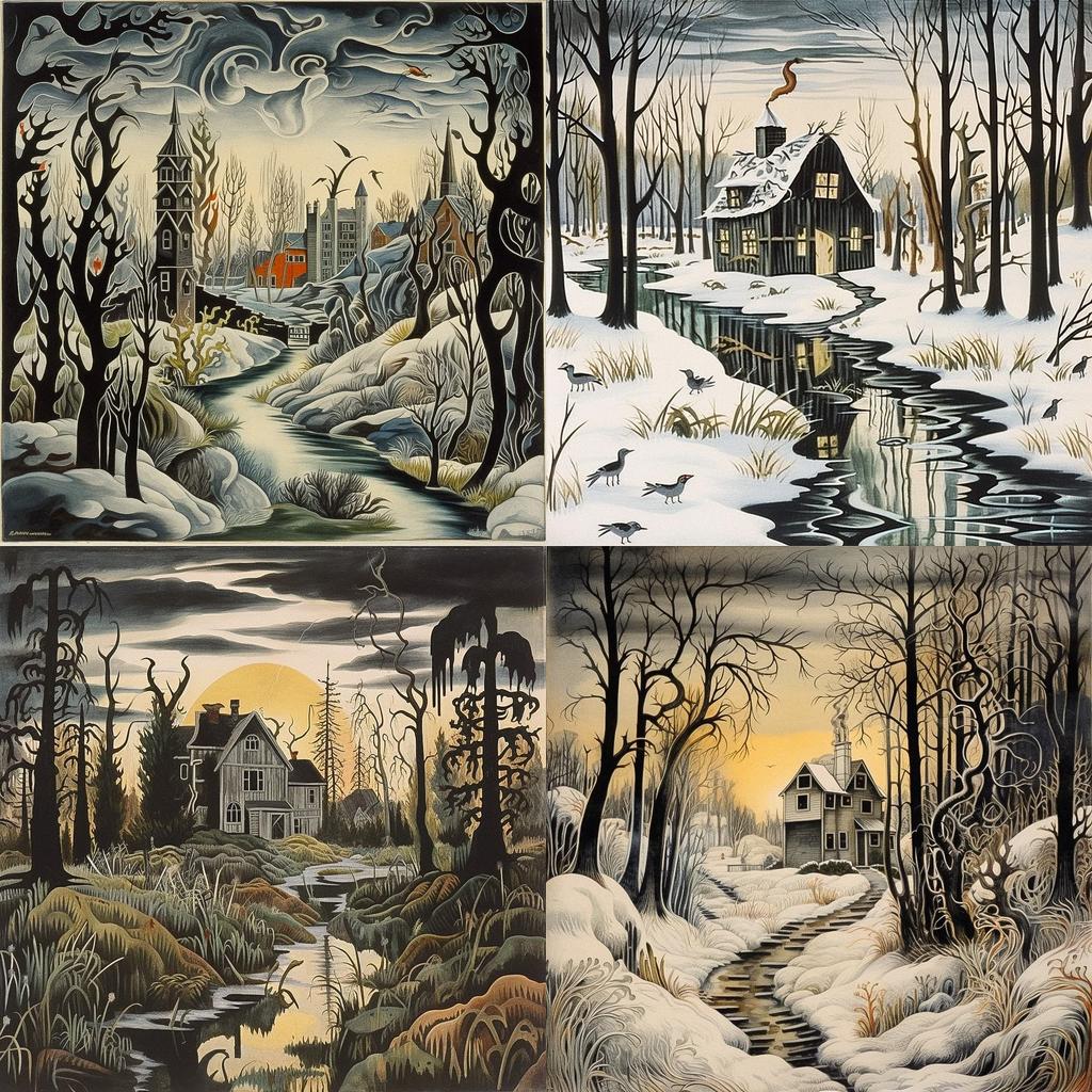 Charles E. Burchfield style, Midjourney V5.1, render 1 of 4