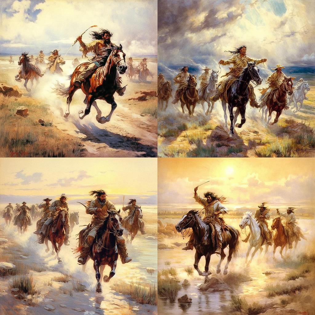 Charles Marion Russell style, Midjourney V5.1, render 1 of 4