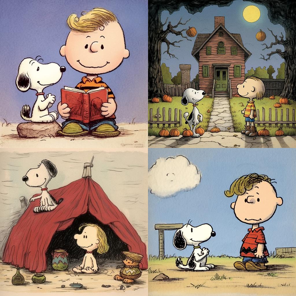 Charles Schulz style, Midjourney V5.1, render 1 of 4
