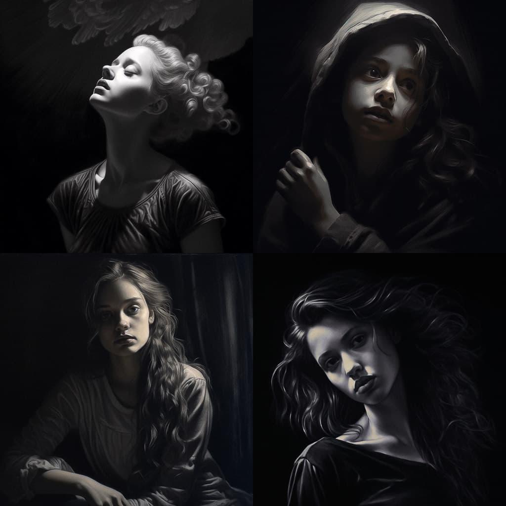 Chiaroscuro style, Midjourney V5.1, render 1 of 4