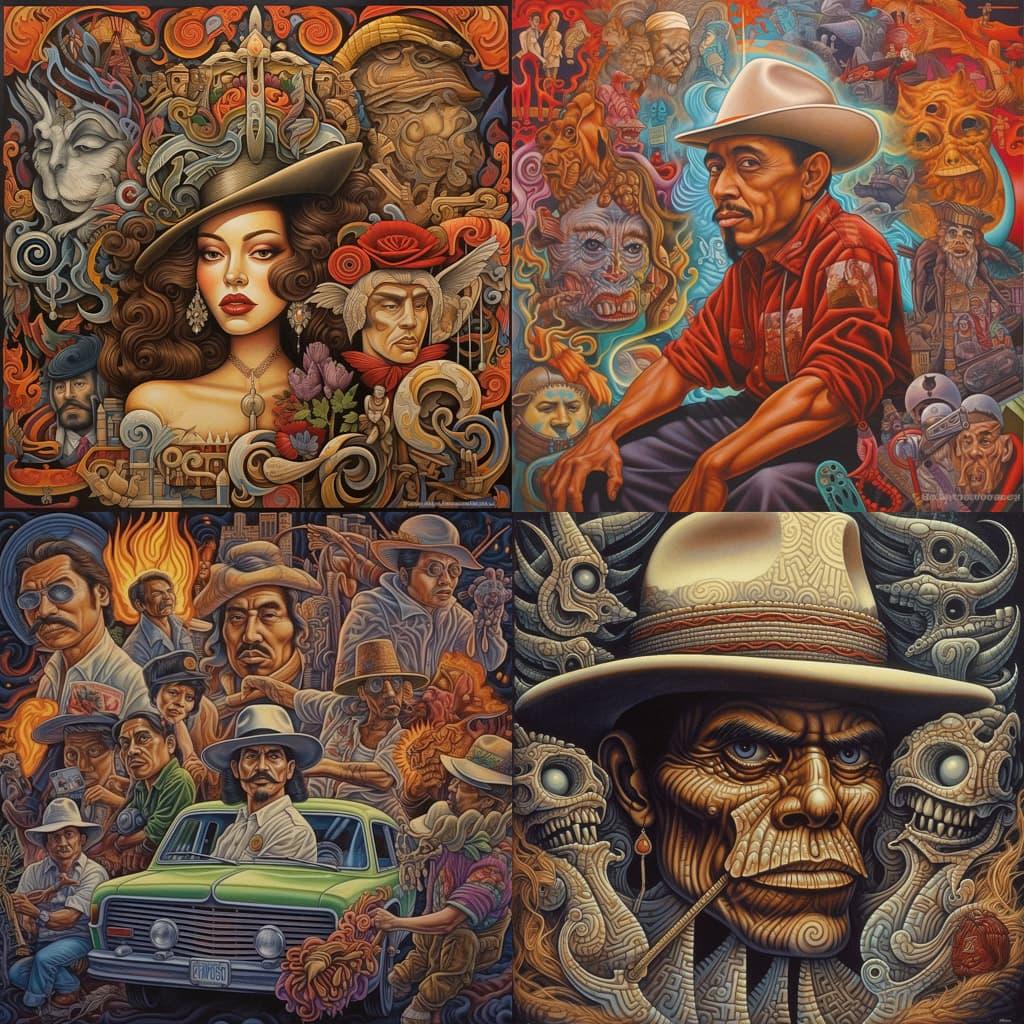 Chicano art style, Midjourney V5.1, render 1 of 4