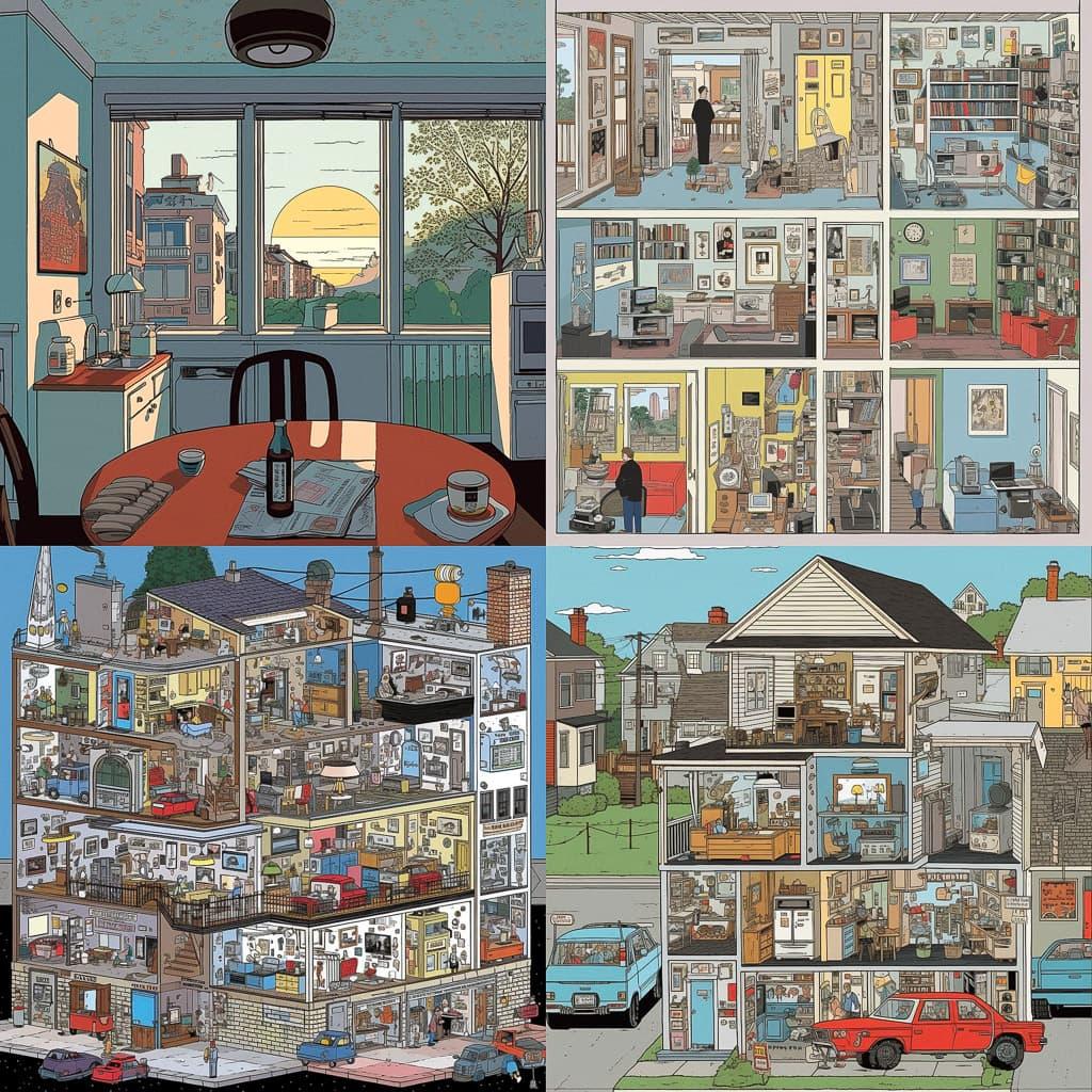 Chris Ware style, Midjourney V5.1, render 1 of 4