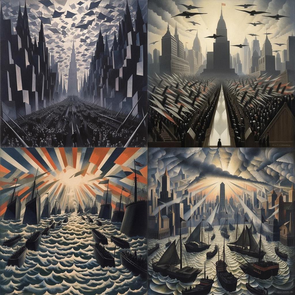 Christopher R. W. Nevinson style, Midjourney V5.1, render 1 of 4