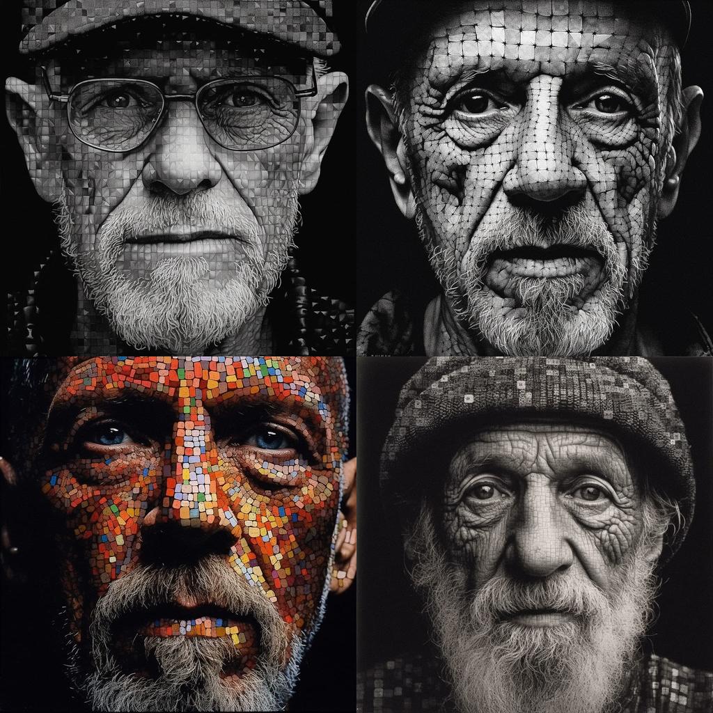 Chuck Close style, Midjourney V5.1, render 1 of 4
