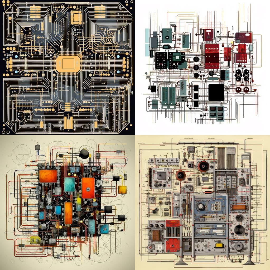 Circuit diagram style, Midjourney V5.1, render 1 of 4